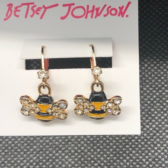 Betsey Johnson bumblebee rhinestone crystal cz studded dangling earrings new - Picture 1 of 13